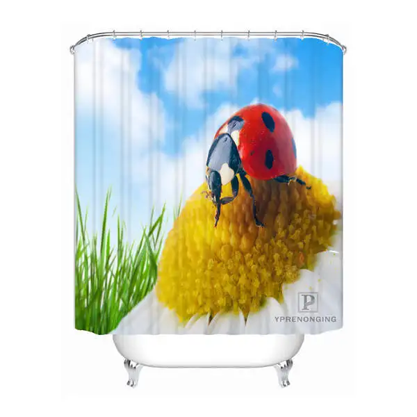 Shower Curtain Custom Ladybugs Drops Grass Shower Bath Curtain Mildewproof Waterproof Polyester Various Sizes#180417-03-20 - Цвет: Shower Curtain