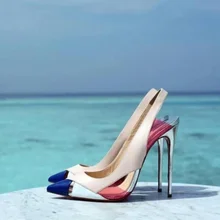 

Sexy Pointed Toe Slingback Stiletto Heel Pumps Cut-out Mixed Patchwork Dress Shoes High Heeled Party Banquet Shoes Drop Ship
