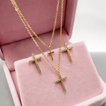 

Lanyika Fashion Jewelry Simpleness Stylish crucifix Zircon Micro inlay Necklace with Earrings for Everyday Wedding Best Gift