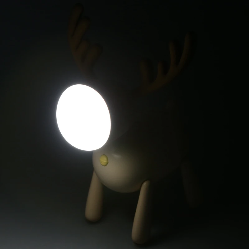 Светодиодный ночник с оленем, силиконовый мультяшный Usb Перезаряжаемый светильник для детской спальни, прикроватный светильник с регулируемой яркостью, молочно-белый