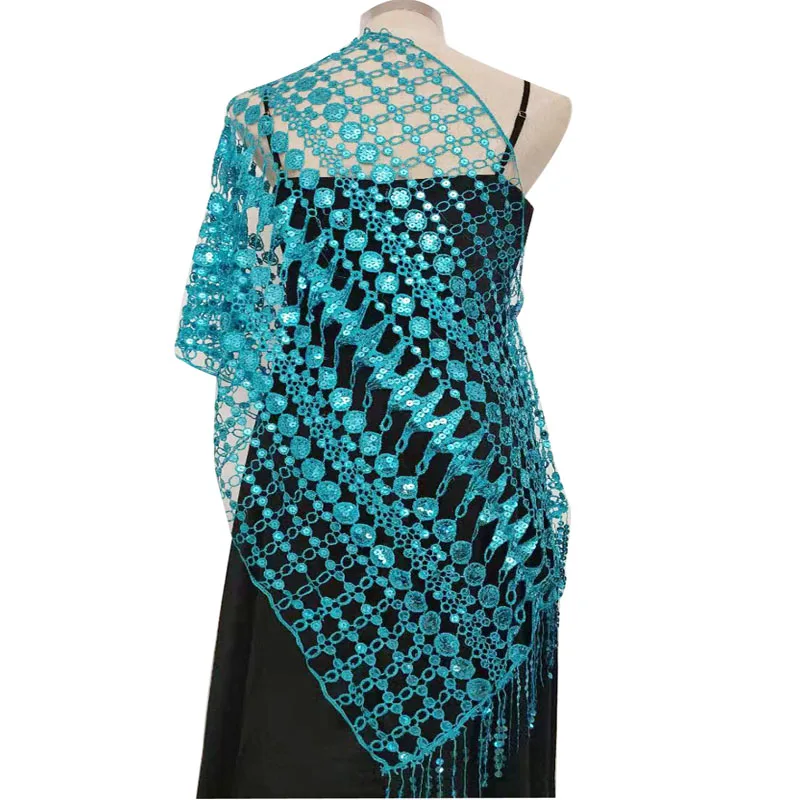 XNS1028 Turquoise Элегантная женская свадебная шаль, расшитая блестками болеро, обертывания для невесты, подружки невесты, длинный шарф, обертывания для вечернего платья - Цвет: XNS1028 Turquoise