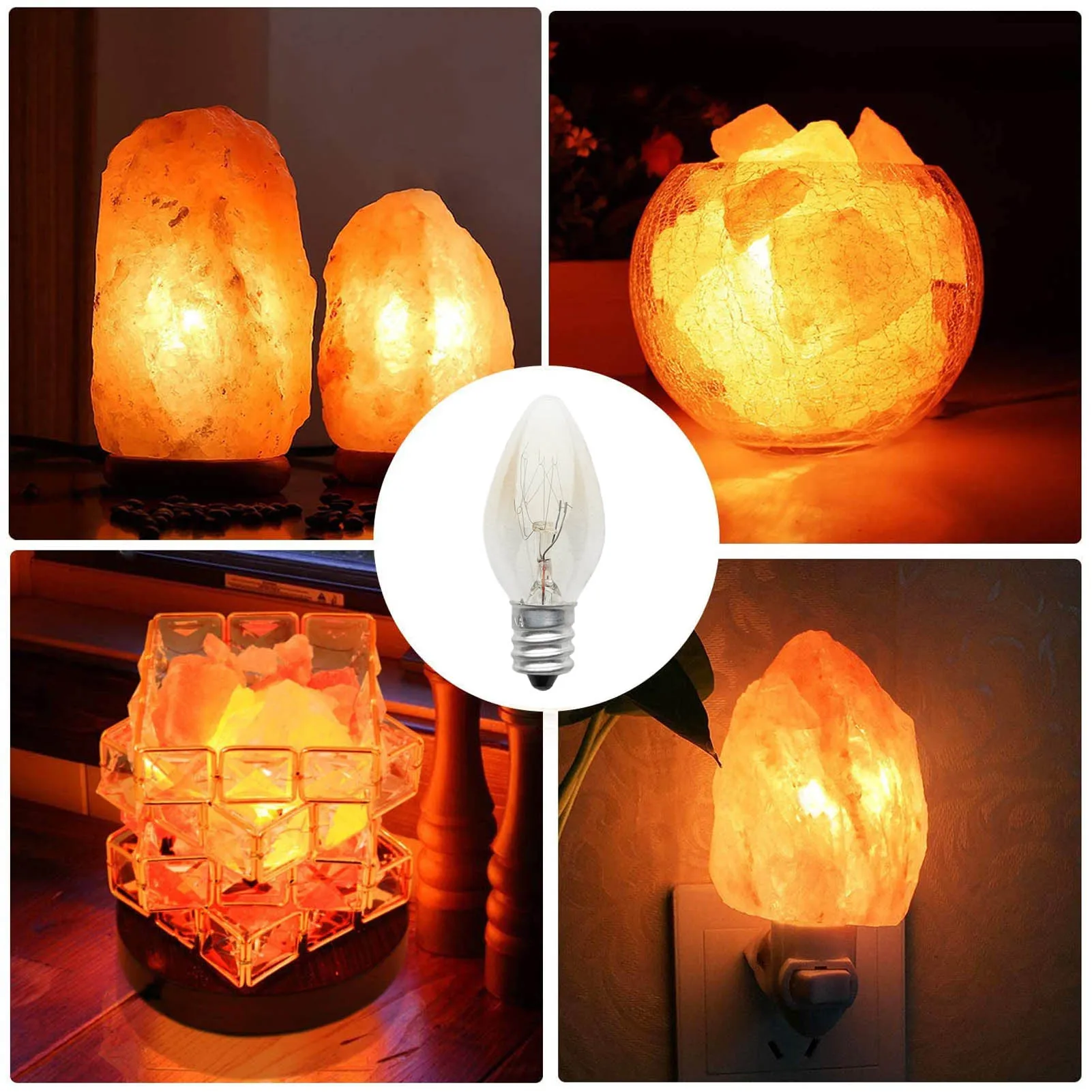 E12 C7 Bulb Aluminum Small Screw Mouth Salt Lamp Aroma Lamp Incandescent Tungsten Night Lamp Bulb 220V-240V 10W #W0