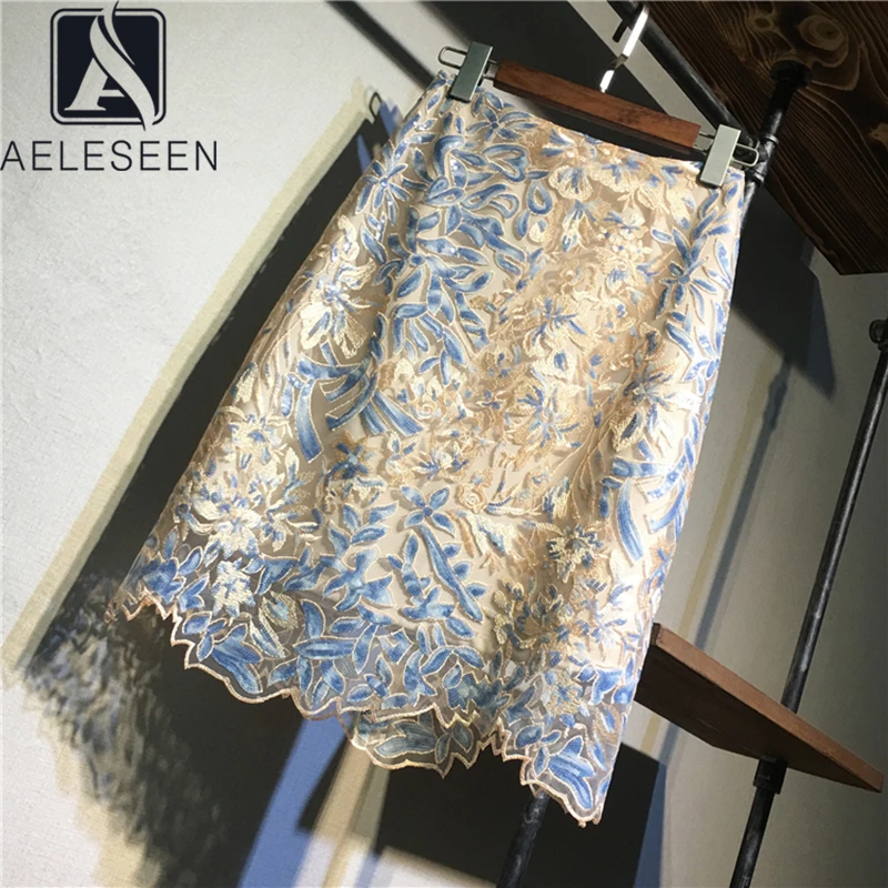 AELESEEN, Высококачественная серия, весна, новинка, юбки-карандаш, для женщин, необычный цветочный подол, роскошная Цветочная вышивка, расшитая блестками, юбка миди
