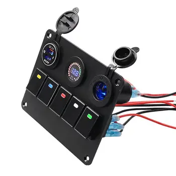 

Dual USB Fast Charging Digital Voltage Meter with Lamp Cigarette Lighter Socket for Auto Yacht Multifunctional Switch Panel