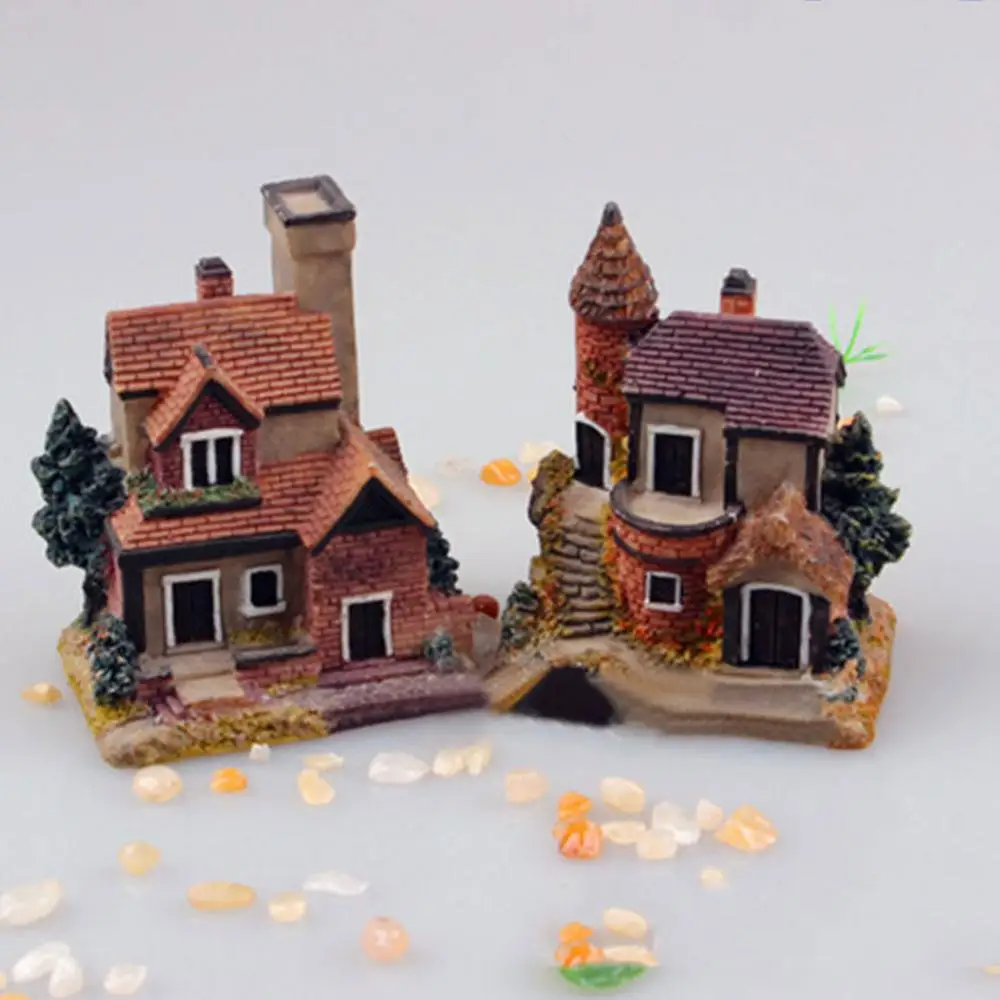 Miniature Figurines Vintage Mini Resin House Fairy Garden Micro Landscape Home Garden Decor Resin Crafts