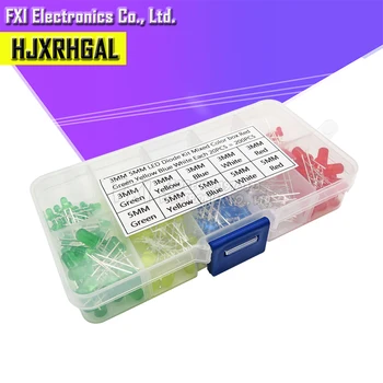 

200PC 3MM 5MM Led Kit Mixed Color Red Green Yellow Blue White Light Emitting Diode Assortment In Box