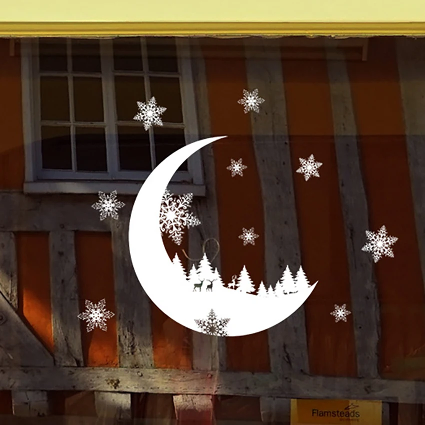 

Christmas Window Snowflake Moon Decals Stikcers Electrostatic Stickers Decorations for Holiday Celebration Merry Christmas