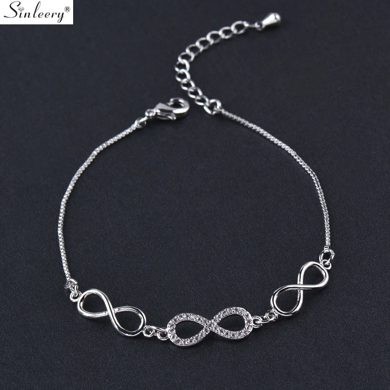 SINLEERY популярный крошечный Кристальный браслет бесконечности для женщин Горячая Мода Серебряная Золотая цепочка на руку массивные ювелирные изделия SL023 SSB
