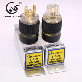 

XSSH FP-15&FC-15 Hi-End HIFI Pure Copper Plating Gold Electrical Connector 18mm AC Female Male Power US Plug IEC Socket