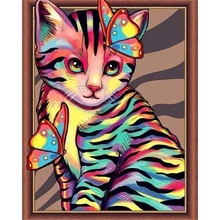 

FSBCGT Cat And Butterfly Animal DIY Painting By Numbers Adults For Drawing On Canvas Coloring By Numbers Wall Art Number Decor