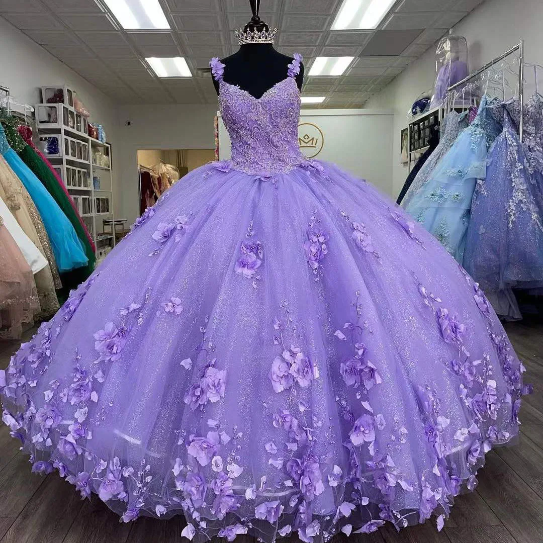 Classics Glitter Purple Quinceanera Dresses Strap With Wrap Sweet 15 Gowns  3D Flower Bead Vestidos De Quinceañera Customized - AliExpress, image size:1080x1080