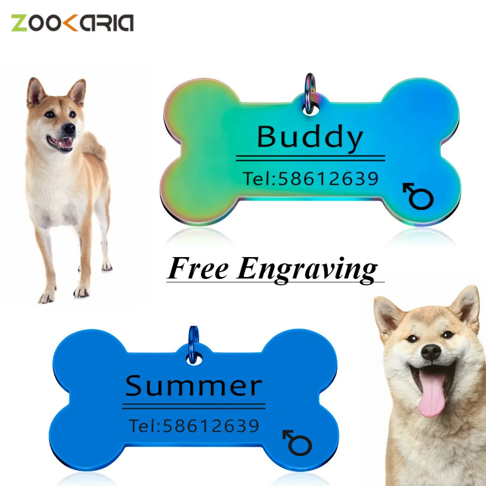Custom Dog Tag Engraved Pet Collar Accessories Personalized Cat Puppy ID Stainless Steel Bone Name Anti-lost Pendant | Дом и сад