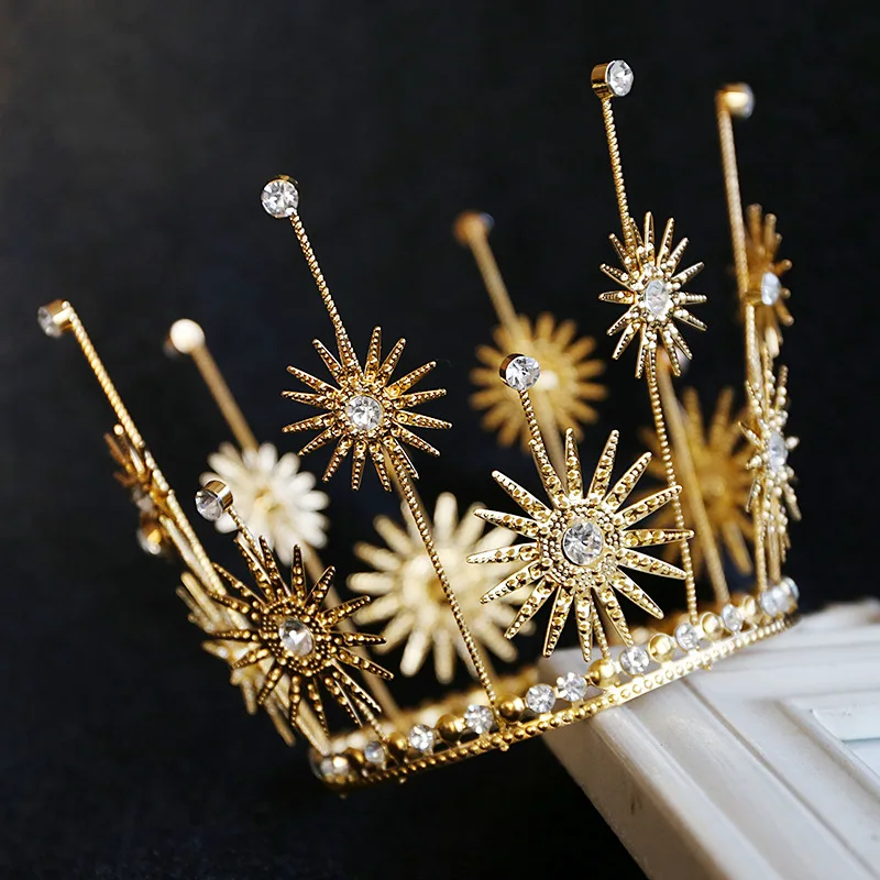 Birthday Cake Baking Crown Sun Flower Iron Rhinestone Decoration Round Tiara Queen Bridal Jewelry | Украшения и аксессуары