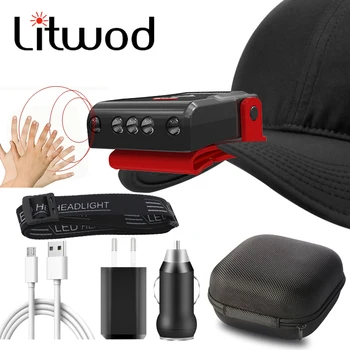 

Sensor Led Headlamp Cap Light Build-in Battery USB Rechargeable Head FlashlightSmart Multifunction Headlight Bulbs Lamp Torch