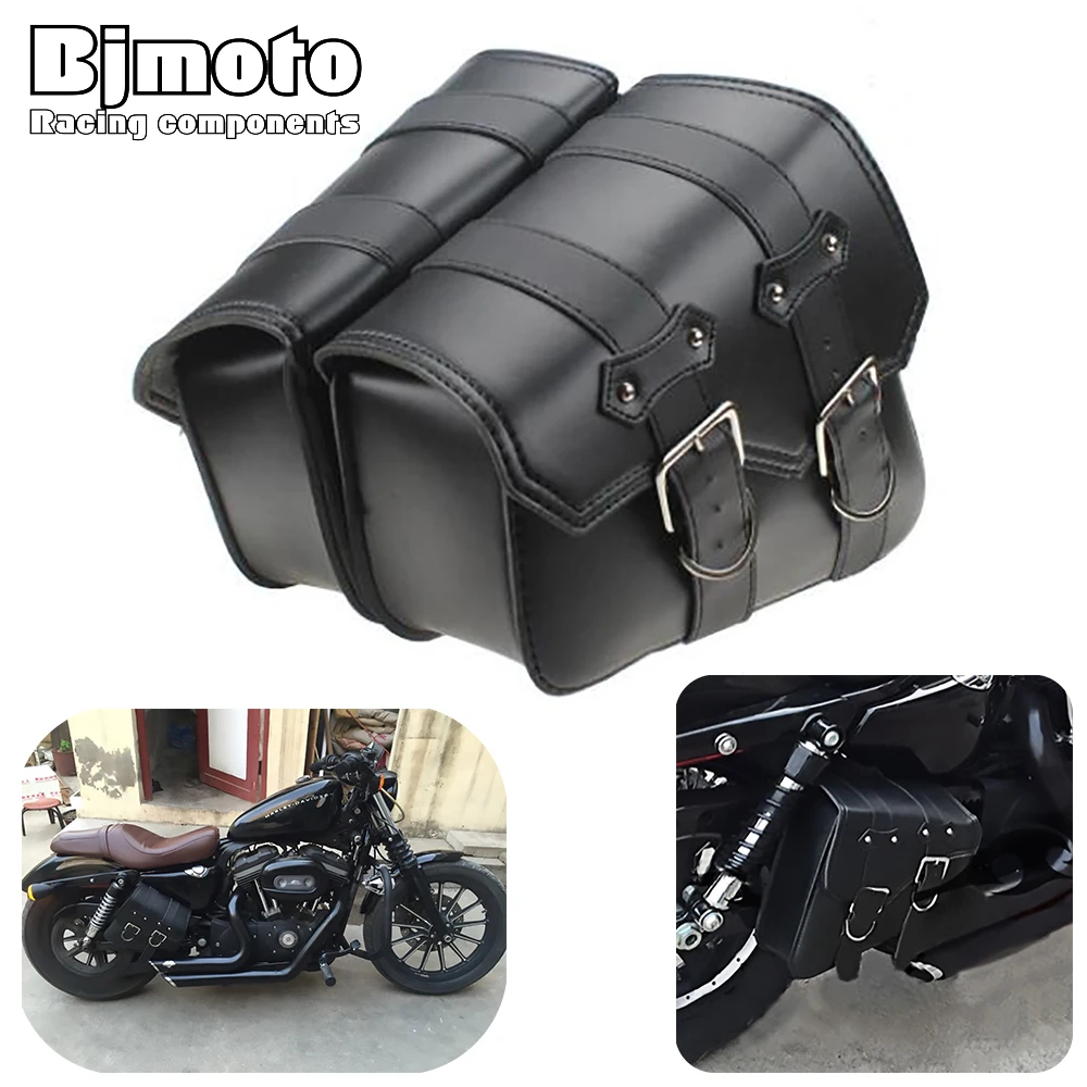 2pcs Universal Motorcycle Pu Leather Saddle Bags Cruiser Side Storage