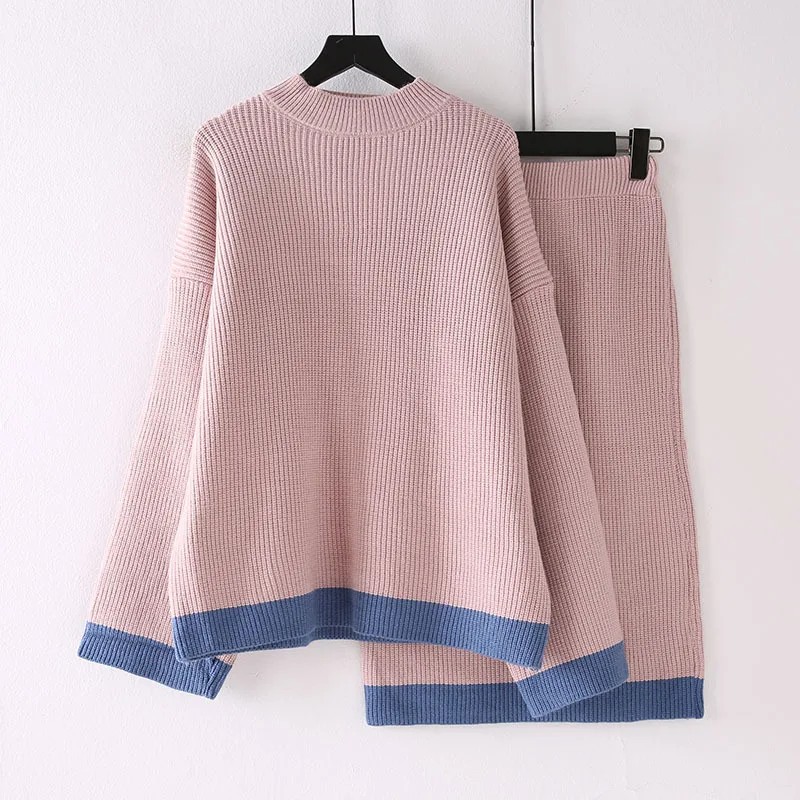 

Fashion Knitted Base Skirt Women's Autumn And Winter 2019 New Style Loose-Fit Elegant Two-Piece Set Long Sleeve over-the-Knee Dr
