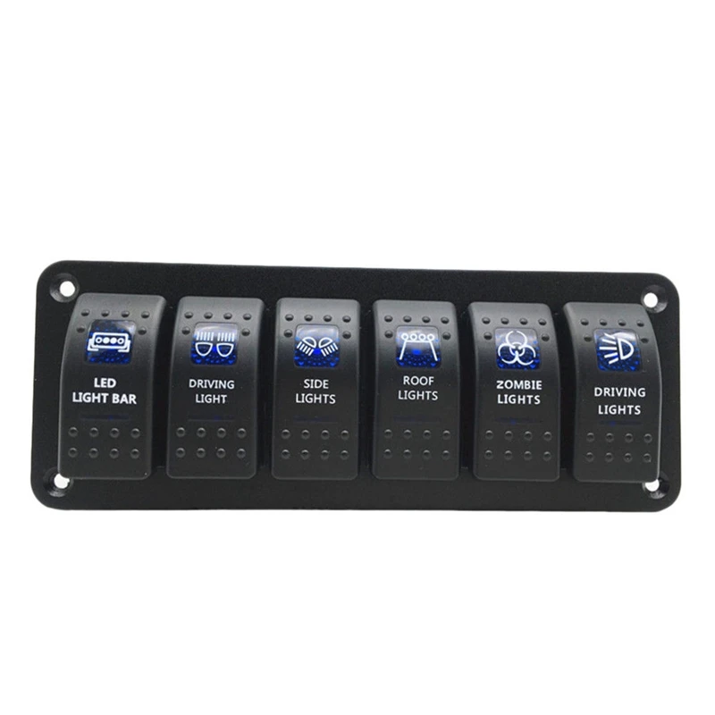 

HHO-Waterproof 6 Gang 2LED Light Rocker Switch Panel Circuit Breaker 12V boat marine