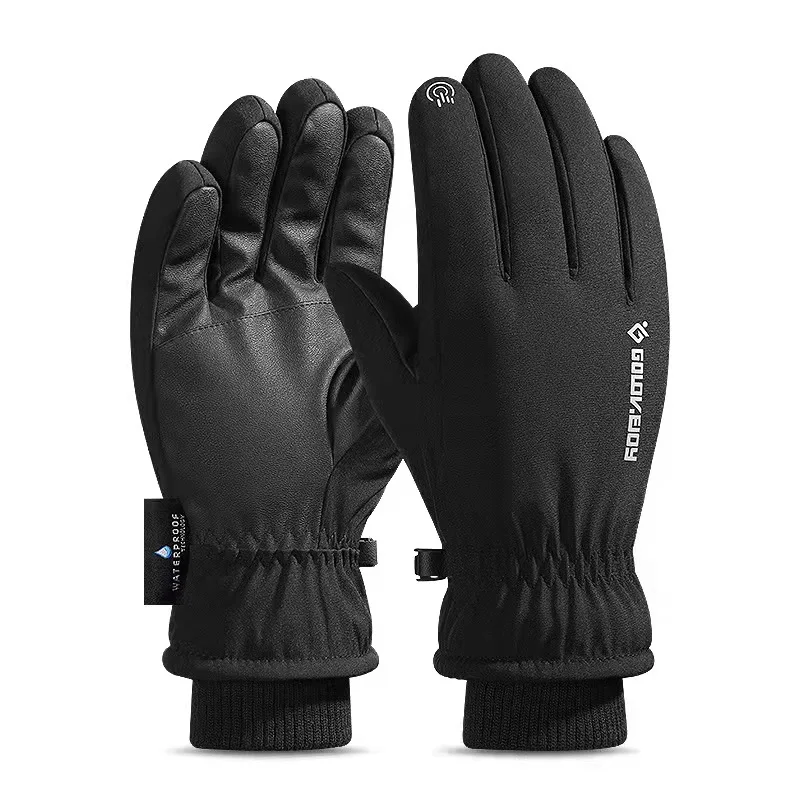 1Pcs Winter Samt Dicke Warme Handschuhe Outdoor Skifahren Winddicht Wasserdicht Verschleiß-beständig Leder Volle Finger Touchscreen Handschuhe