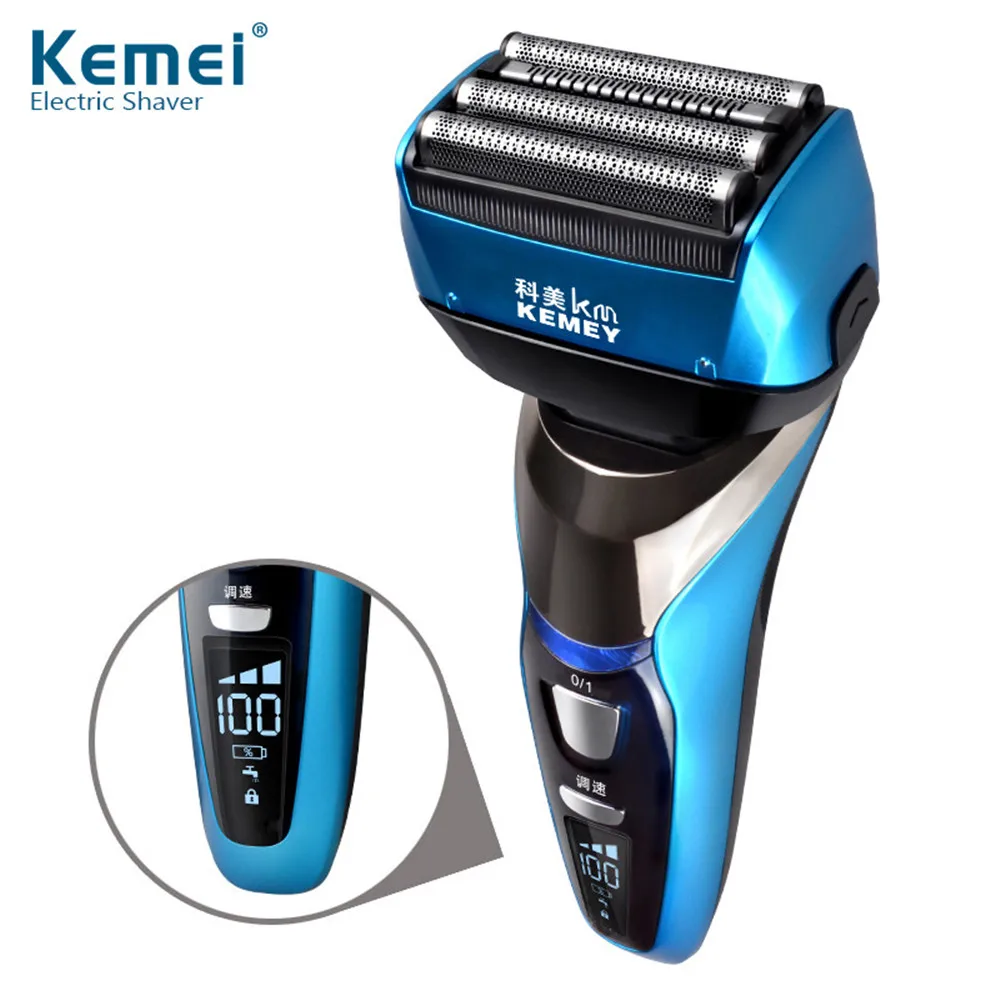 Фото Kemei 4 Blade Professional Wet & Dry Shaver Rechargeable Electric Razor for Men Beard Trimmer Shaving Machine LCD Display | Бытовая