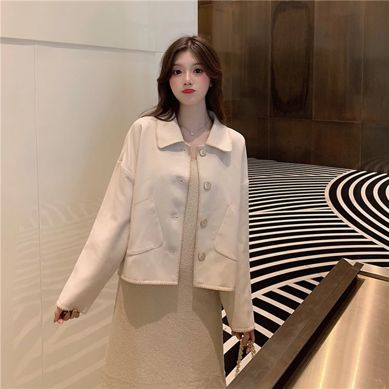 Wool Blends Women Solid Chic Single Breasted Pockets Kawaii Short Jacket Casual All-match Thick Coat Womens Elegant Woolen Coats