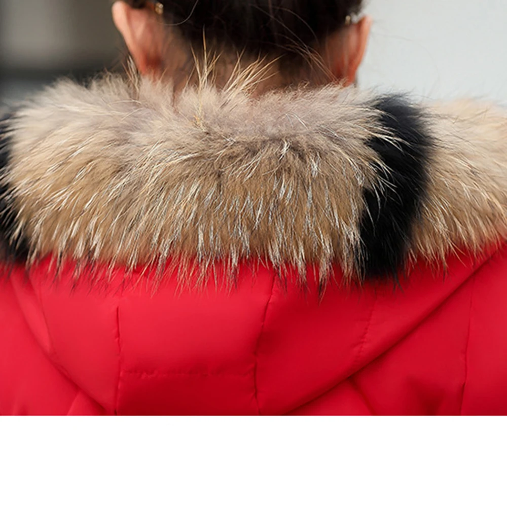 MoneRffi, зимняя куртка, женская, теплая, с капюшоном, с меховым воротником, повседневная, парка, пальто, однотонный, с хлопковой подкладкой, на молнии, с карманом, красная, парка, Женская куртка