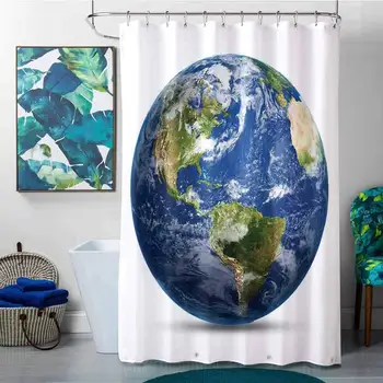 

Shower Curtains White and Brown World Map,Planet Earth Picture from Space Satellite Continents Clouds Picture,Navy Blue Green