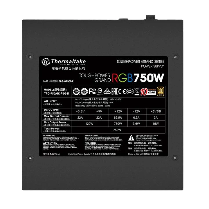 Блок питания Thermaltake ATX 750W Toughpower Grand RGB 80+ gold(24+4+4pin) APFC 140mm fan color LED