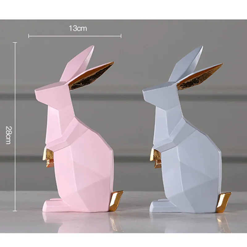  Nordic Abstraction Geometry Rabbit Resin Simulation Animal Statue Children Bedroom Cartoon Decorati - 4000157547471