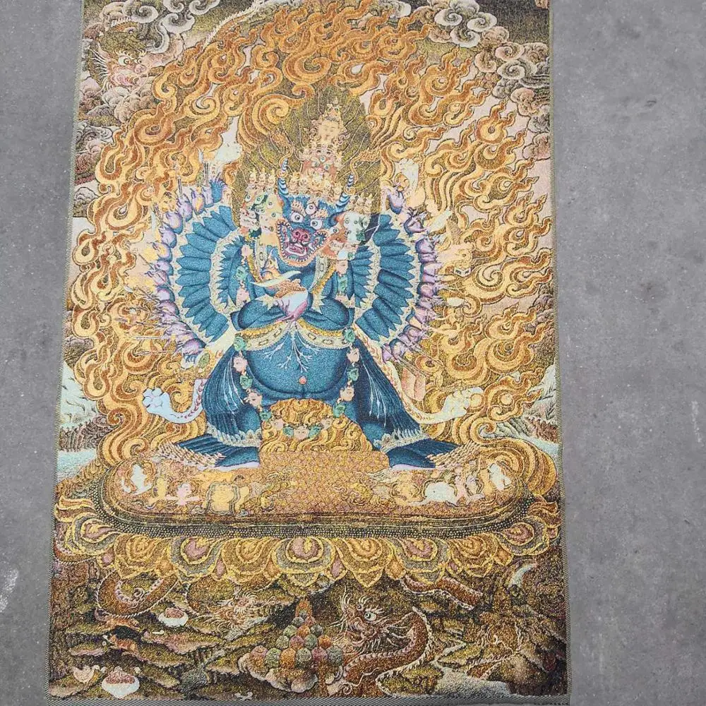 

35" Thangka embroidery Tibetan Buddhism silk embroidery brocade Nepal Thousand hands long Mahakala Big black Thangkas