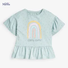 

Little Maven Children 2022 New Summer Baby Girl Clothes Rainbow Tee Tops Brand Dot Cotton Soft Cute T Shirt for Kids 2-7 Years