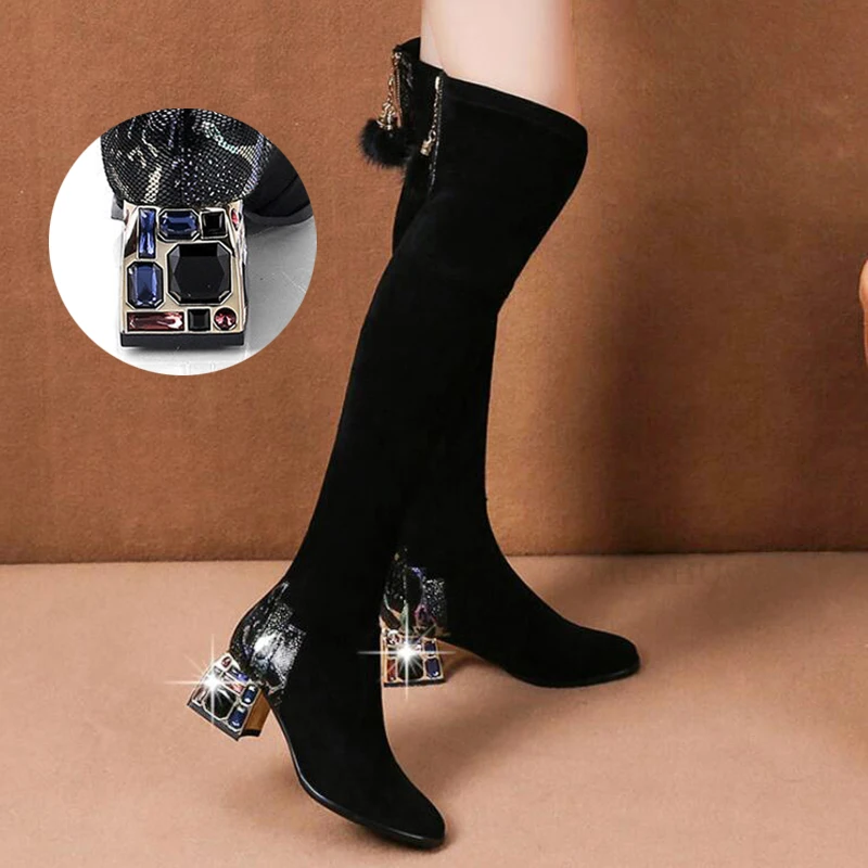 

Fashion Thigh High Boots Women Over The Knee Boots Female Winter Rhinestone High Heels Boots Women Winter Shoes Botas Mujer