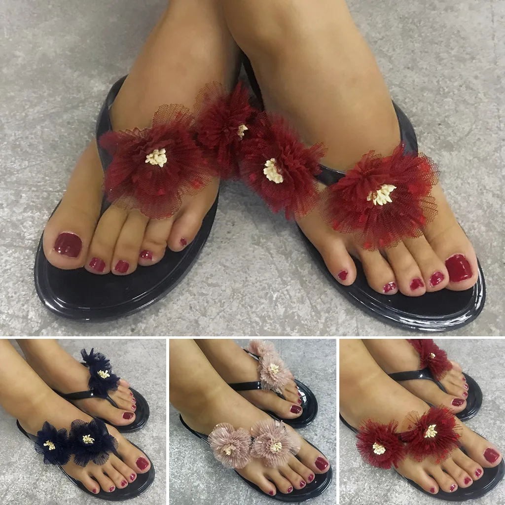 

Fashion Women Summer Flats Flip Flops Flower Beach Slipper Non-Slip Clip-Toe Casual Slip On Slides #3