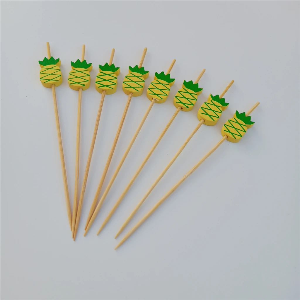 100x Pineapple Cocktail Picks Disposable Bamboo Food/Fruit Sticks Toothpicks for Snack Picks Cupcake Topper Sandwich Tools