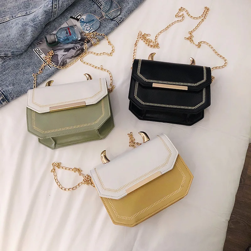 

Small Bag Women's 2020 New Style Fashion High Grade Sense France Chain Western Style Popular WOMEN'S Bag Contrast Color Crossbod