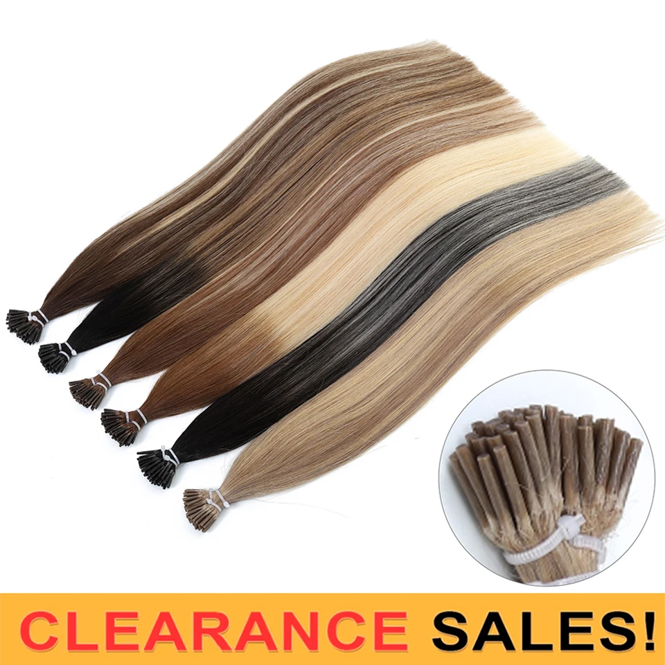 MRSHAIR-extensiones de cabello humano con punta I, 100% de cabello liso prepegado, ombré, máquina Natural, Remy, 50cm
