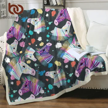 

BeddingOutlet Rainbow Zebra Throw Blanket Animal Sherpa Blanket Watercolor Cartoon Soft Fluffy Blanket Leopard Plush Bedspreads