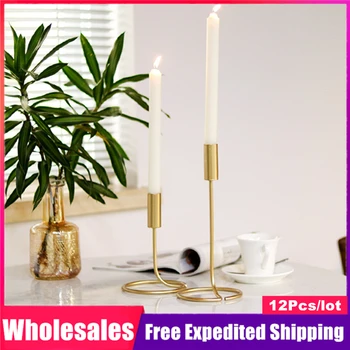 

12Pcs/lot Metal Candle Holder Single Romantic Vintage Candlestick Party Candle Stands Rack Party Wedding Table Decoration Candle