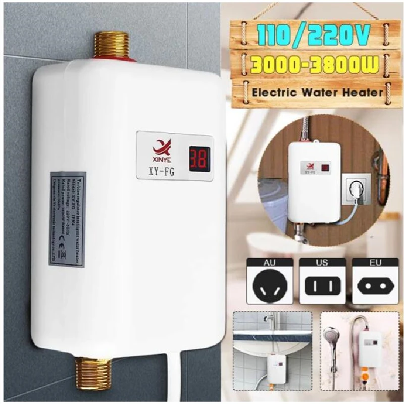 110/220V 3500W Tankless Electric Water Heater Bathroom Kitchen Instant Water  Heater Temperature display Heating Shower Universal - AliExpress