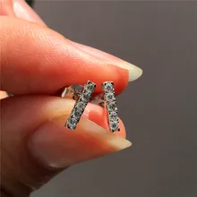 Милые женские серьги-гвоздики в стиле бохо с кристаллами и цирконием, модные свадебные украшения из стерлингового серебра 925 пробы, маленькие двойные серьги для женщин