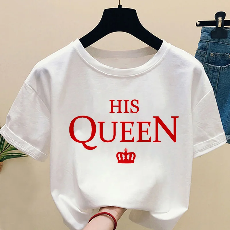 

New Summer Fashion Letter T-shirt HIS QUEEN Printed T Shirt Women Clothing Harajuku Casual Tshirt Female Graphic Cute Tee Tops