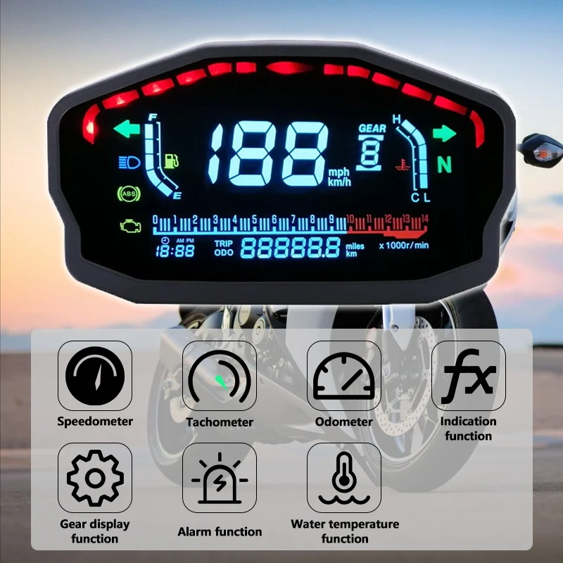 

Motorcycle Universal LED LCD Speedometer Digital Backlight Waterproof Odometer Tachometer For 1,2,4 Cylinders Motor Electronics