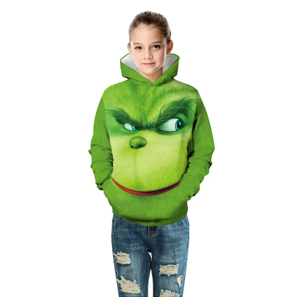 Christmas Clothes Grinch Hoodie 3D Print Kids Sweatshirts Girls Boys Hoodies Children Pullovers Costume Grinch Shirt Enfant