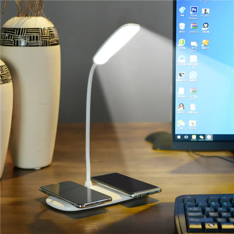  Multifunction LED Table Desk Lamp with Qi Wireless Charger Pad for Samsung Galaxy Note 8 S8 Plus S8