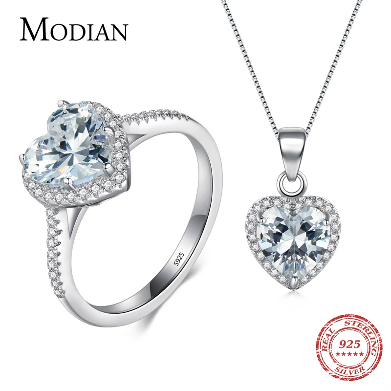 

Modian Brand Real 925 Sterling Silver Sets Jewelry Ring Wedding Natural Crystal Pendant Fashion Earrings Necklace Chain Women