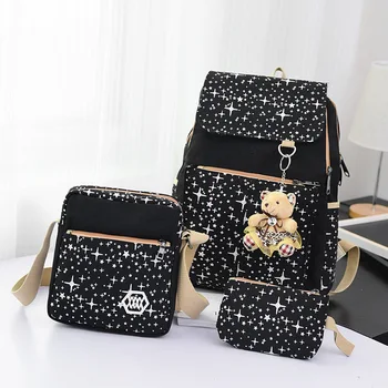 

Fashion Girl Canvas Bag 3 Sets College Wind Canvas Travel Backpack Shoulder Bag Composite Bag All Match Mother and Son Bag