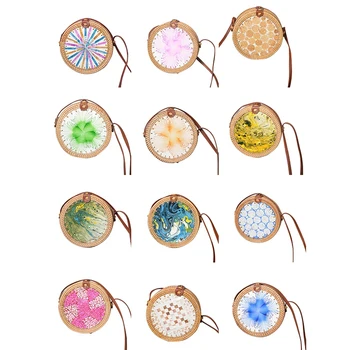 

Hand-Woven Round Rattan Bag Shoulder Leather Strap Natural Chic Hand Shell