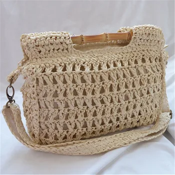 

2020 New Straw Bag Bamboo Hand-woven Fashion Handbag Holiday Travel Shoulder Bag Female Bag Women Bag Purses and Handbags