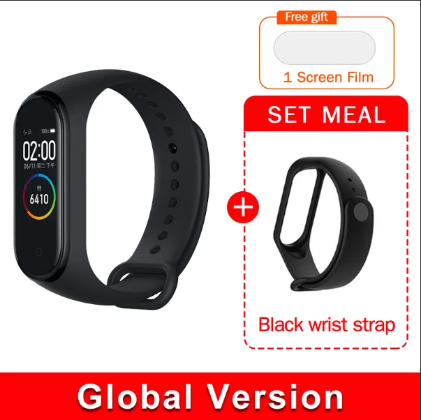 EN Add black Strap Оригинальная глобальная версия Xiaomi Mi Band 4 Smart Miband, новейший музыкальный браслет, пульсометр, фитнес, 135 мА/ч, цветной экран, Bluetooth 5,0 - Цвет: EN Add black Strap