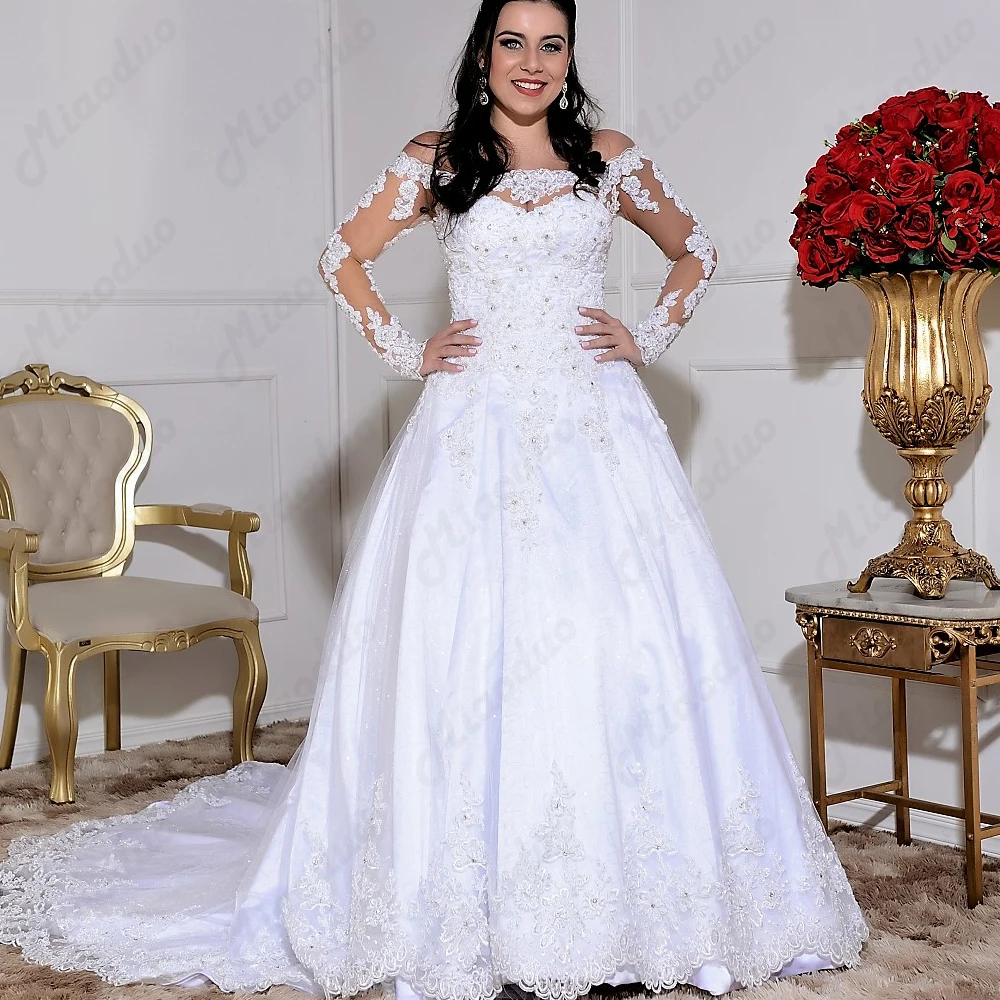 Miaoduo Vestidos de noiva sereia branco abiti da sposa Иллюзия кнопка назад аппликационные Жемчужины для