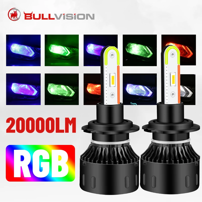BULLVISION 20000LM HB3 HB4 H11 Led RGB Headlight 9005 9006 H8 H9 Turbo App Bluetooth Control Ice H7 H4 High Low Beam Fog Lamp | Автомобили